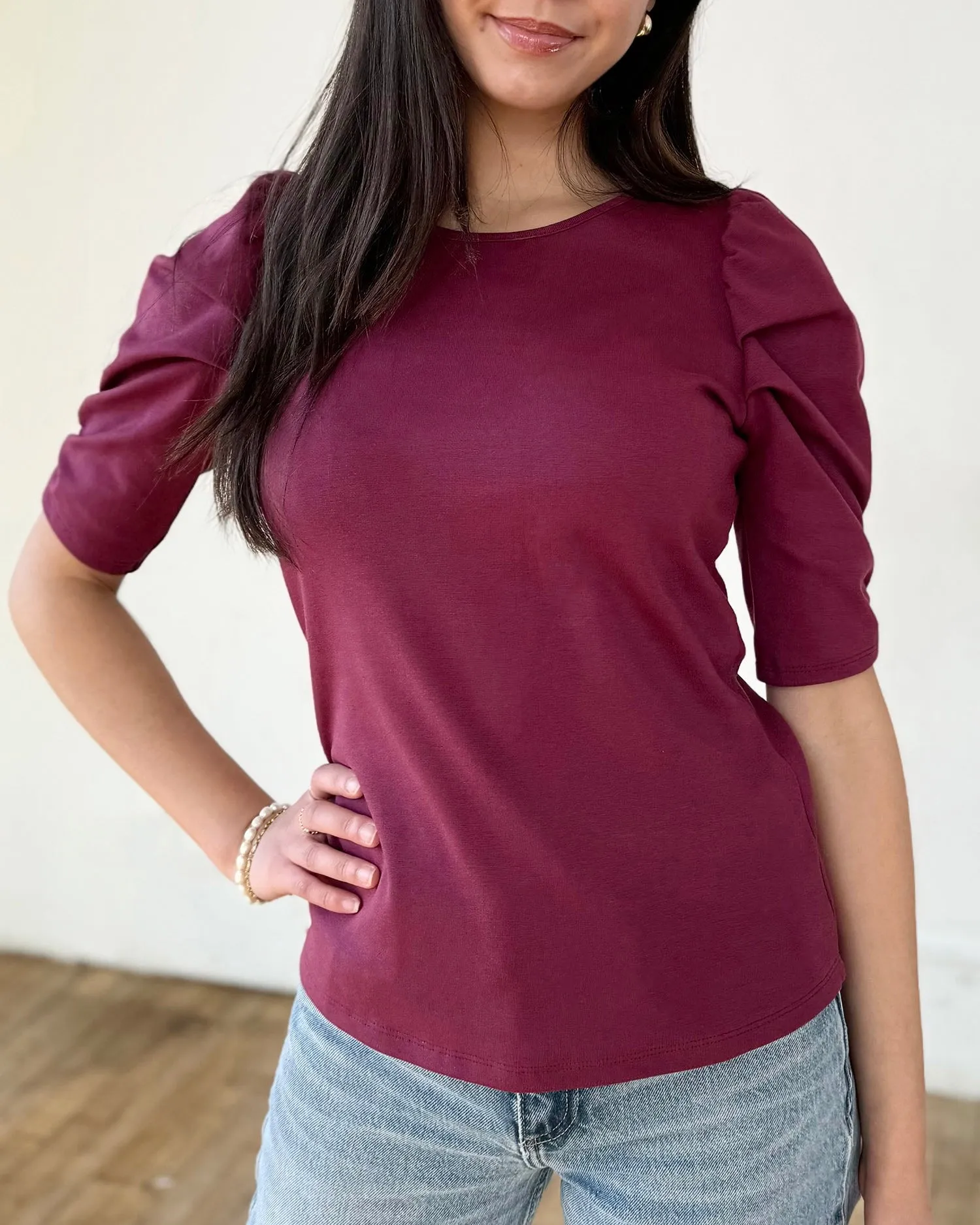 CORALIE doubleknit top in Raspberry