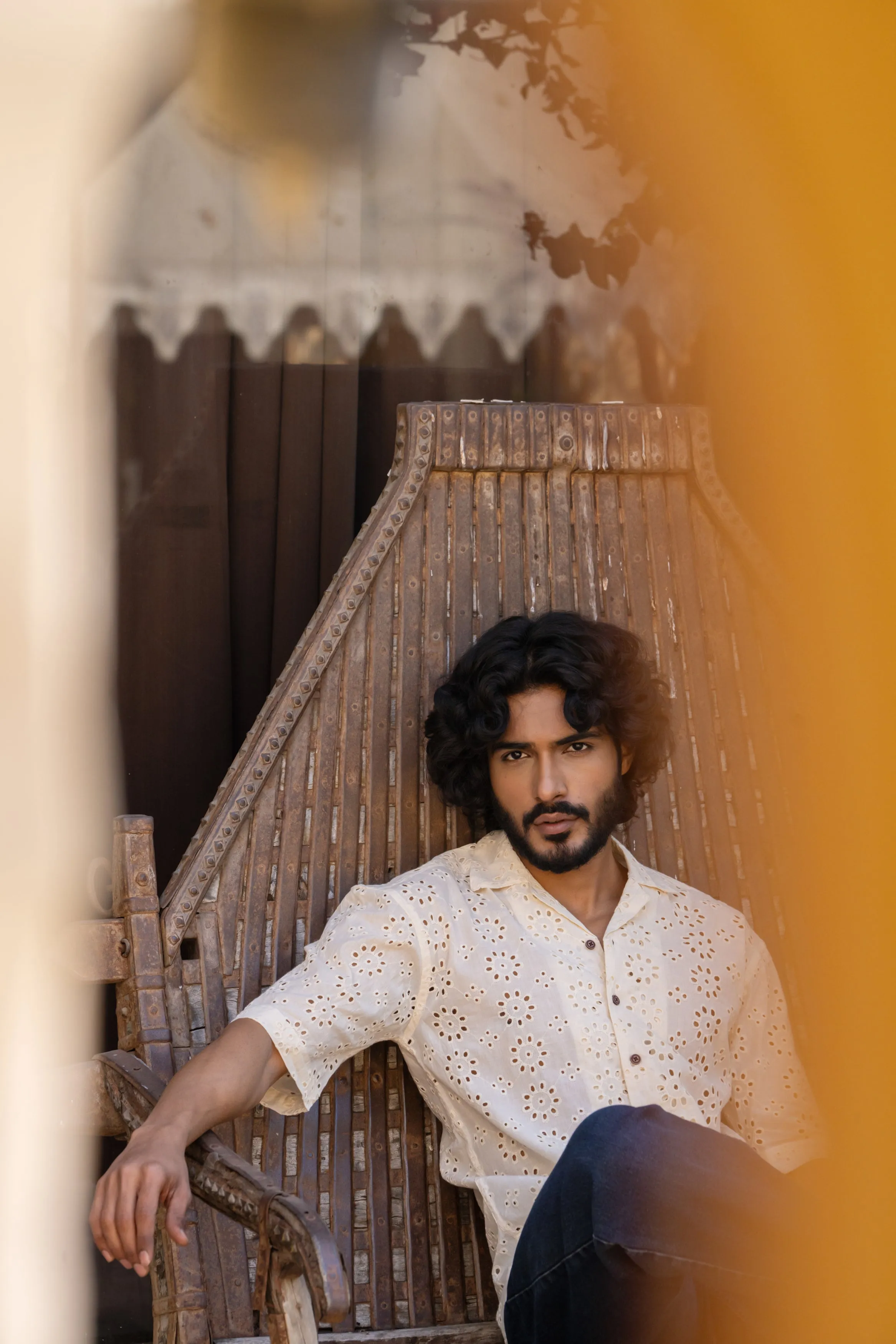 CUTWORK EMBROIDERY SHIRT IVORY OFF-WHITE WITH CUBAN COLLAR