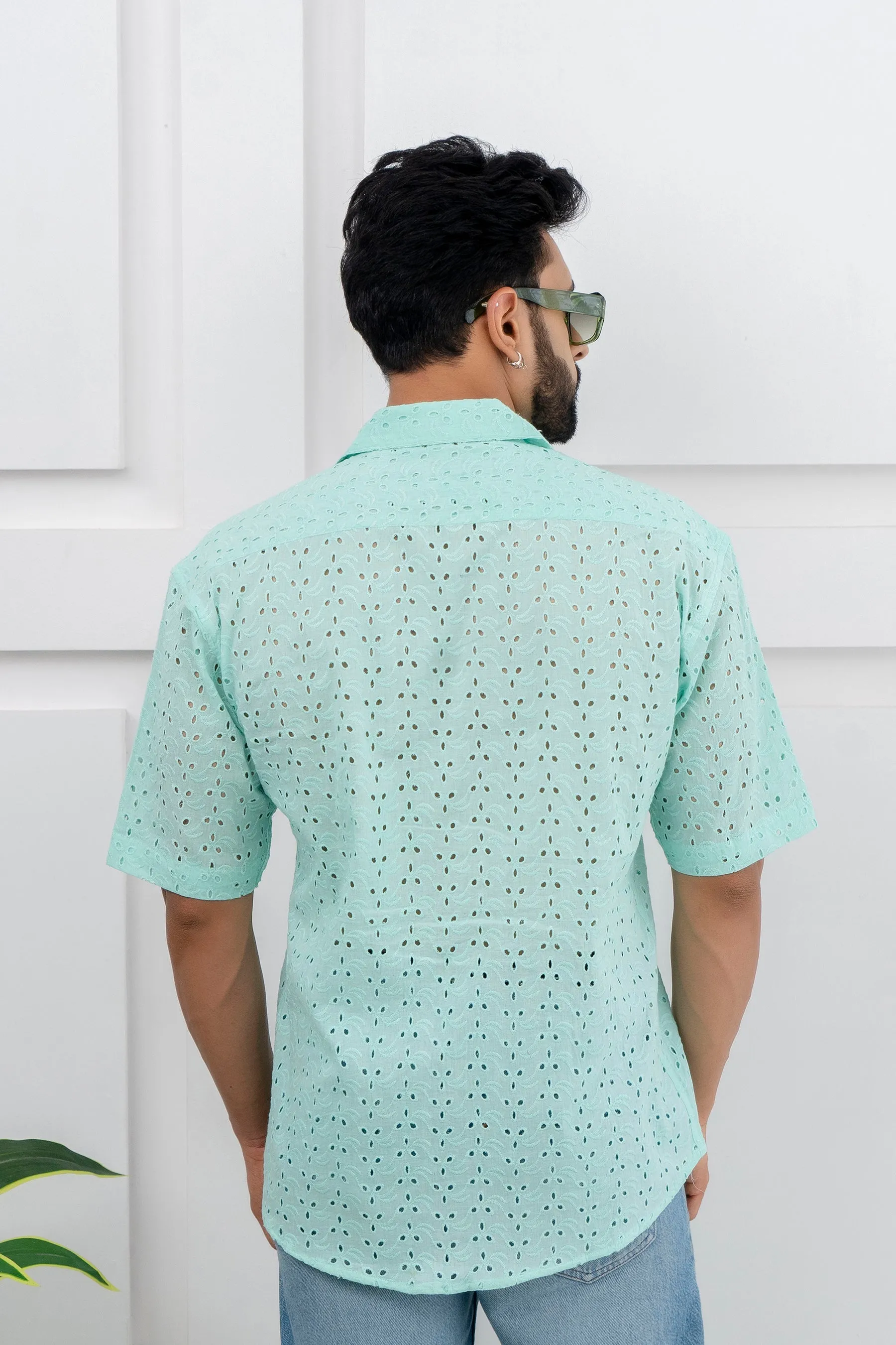 CUTWORK EMBROIDERY SHIRT PISTA WITH CAMP COLLAR