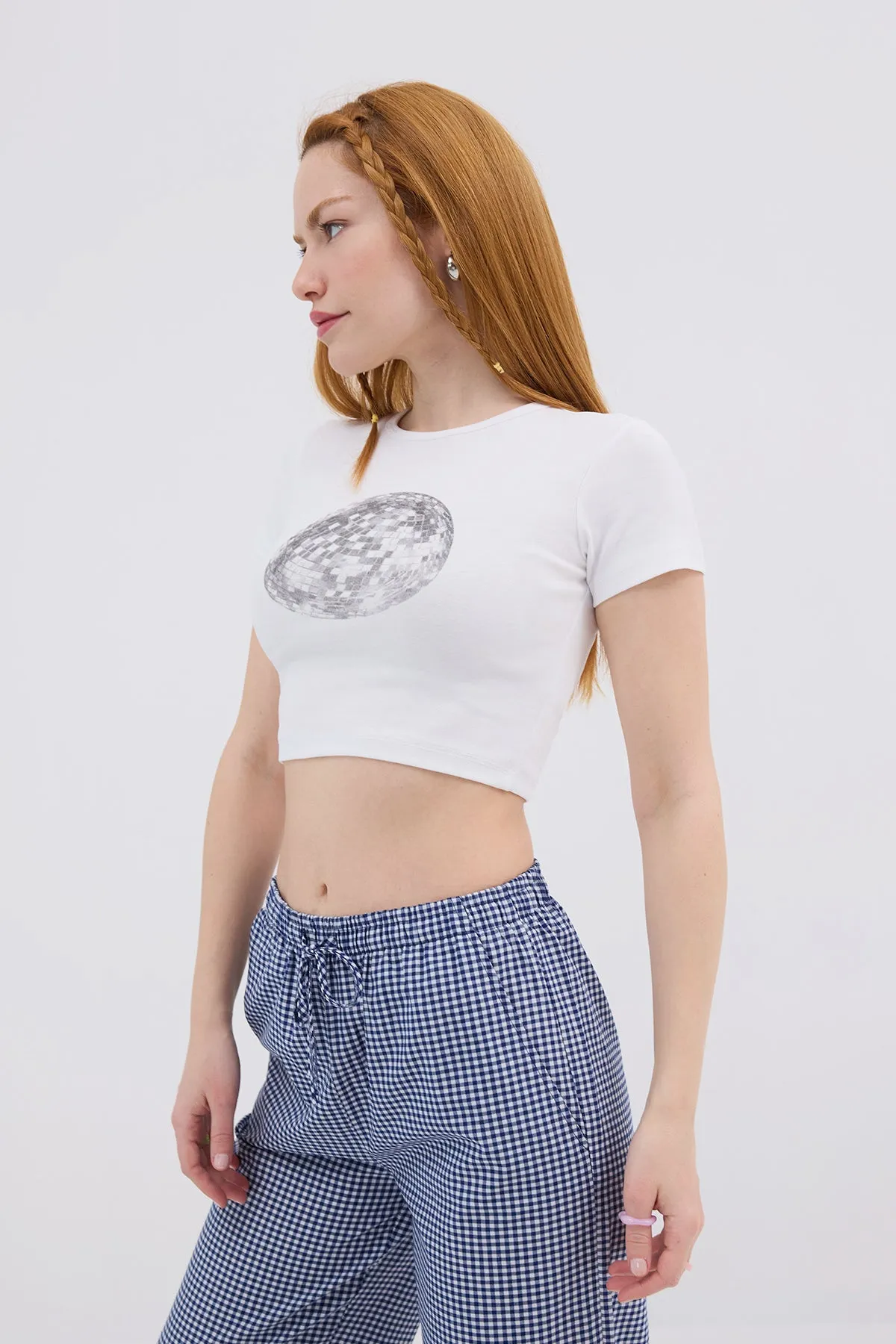 Disco Ball Printed Crop T-Shirt