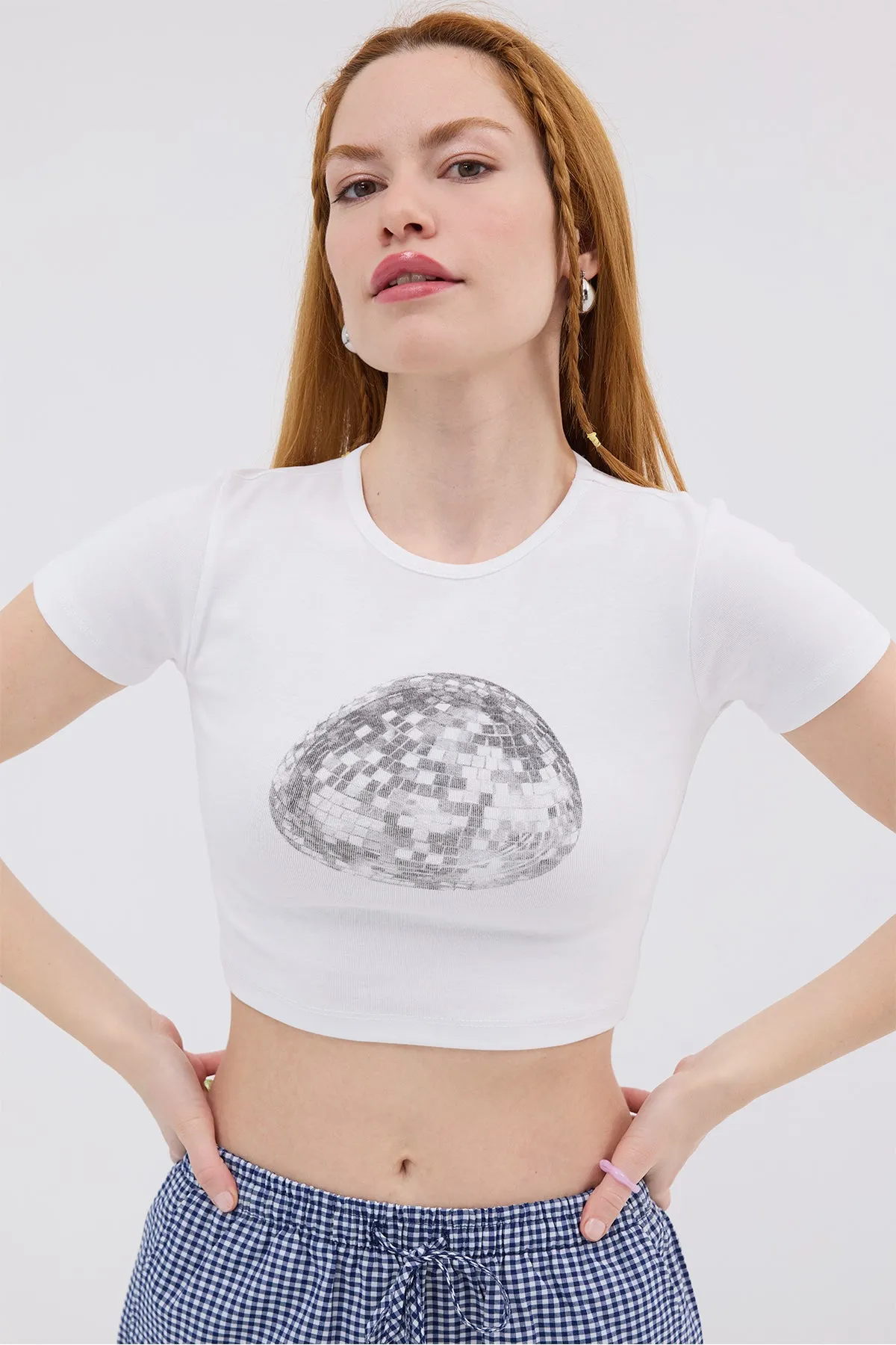 Disco Ball Printed Crop T-Shirt