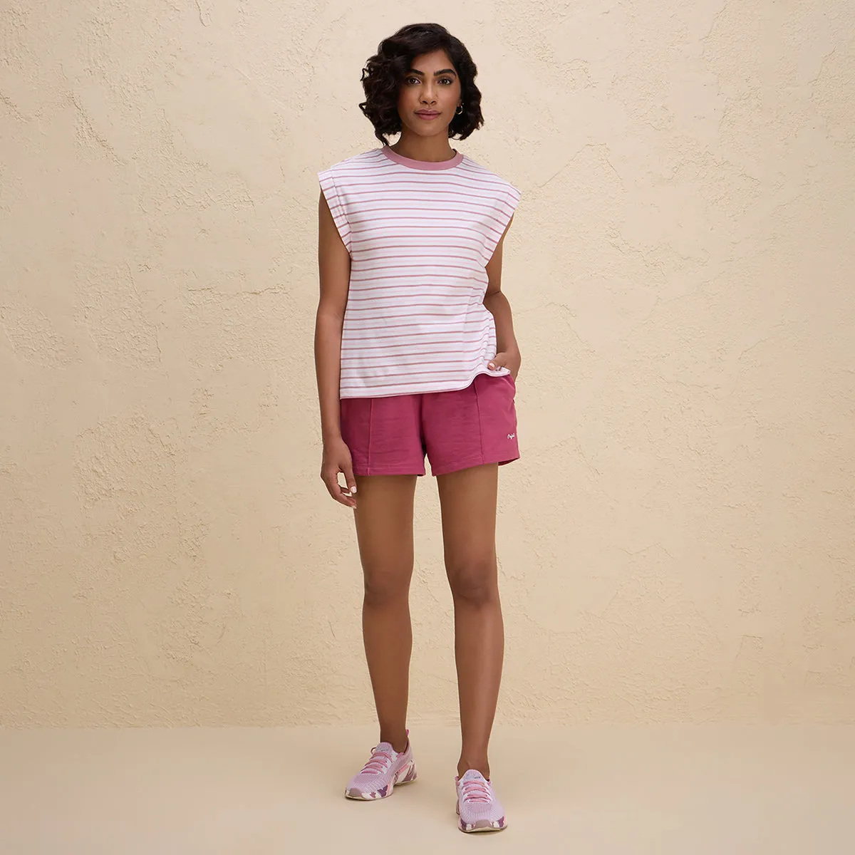 Extended Shoulder Cotton Tank Top with 2 Degree Cooling Tech-NYLE514-Pink White