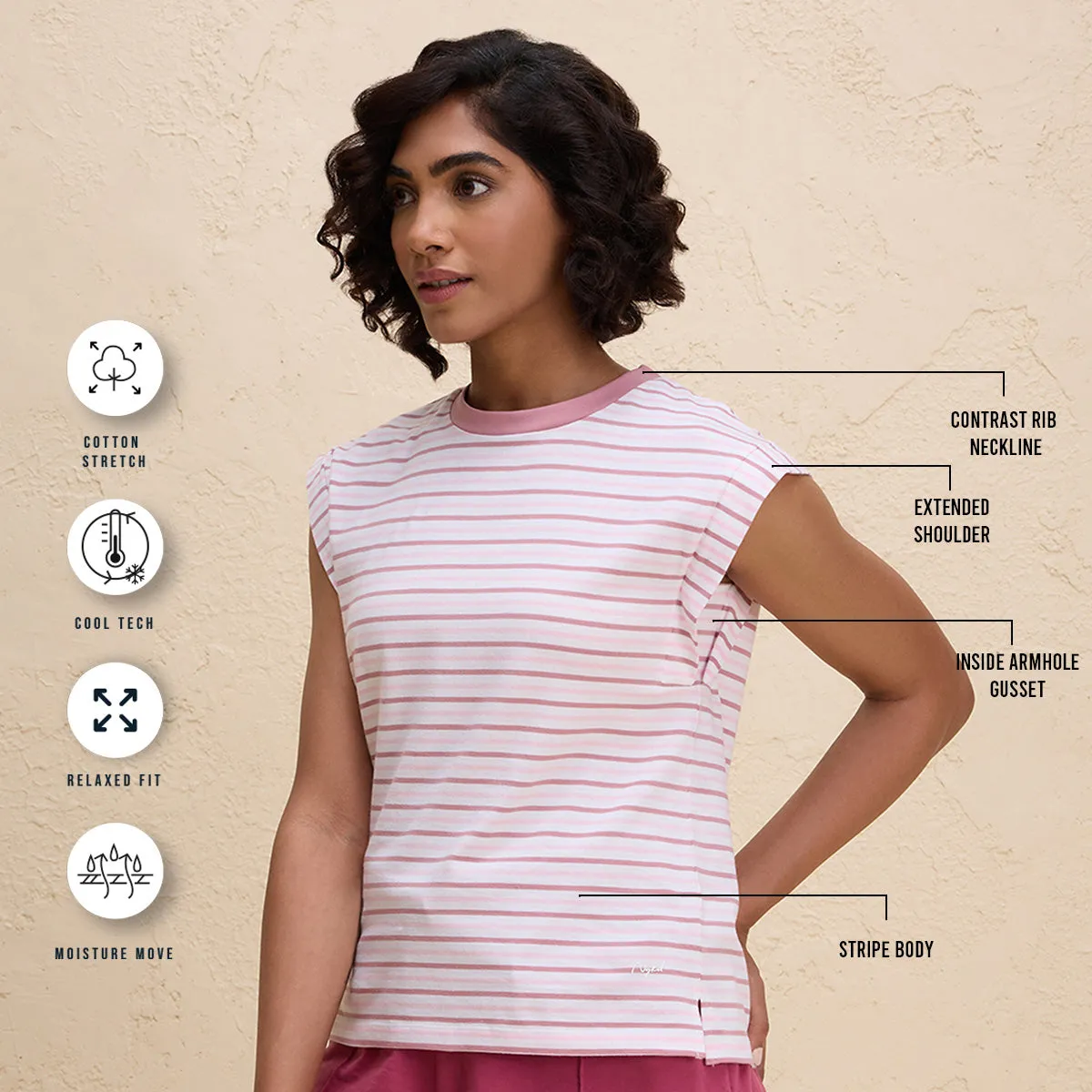 Extended Shoulder Cotton Tank Top with 2 Degree Cooling Tech-NYLE514-Pink White