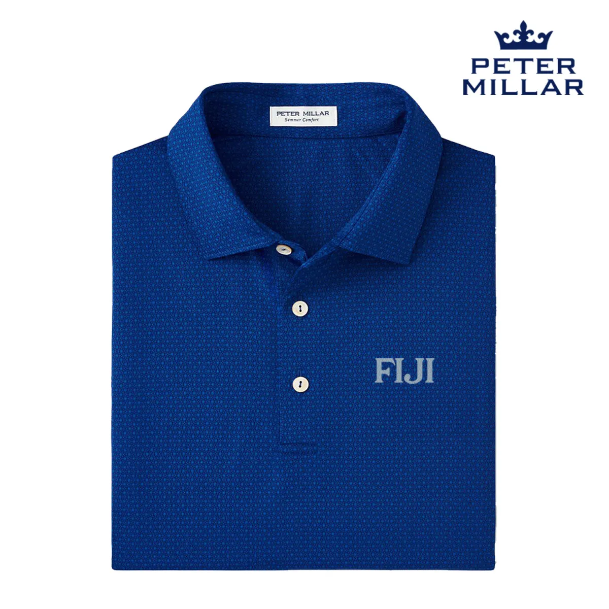 FIJI Peter Millar Tesseract Patterned Polo With Greek Letters