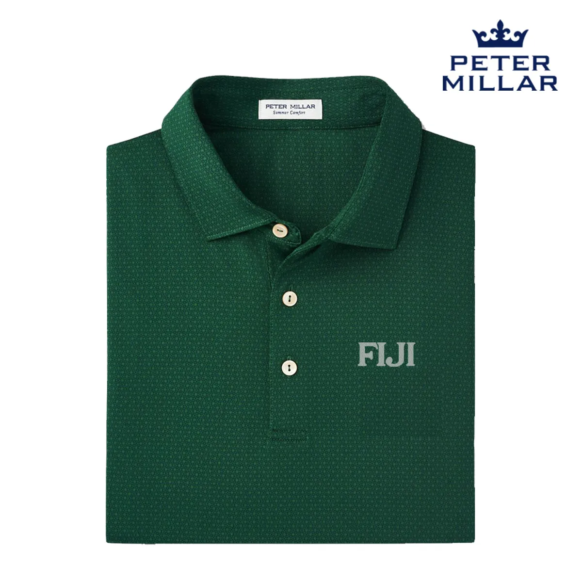 FIJI Peter Millar Tesseract Patterned Polo With Greek Letters