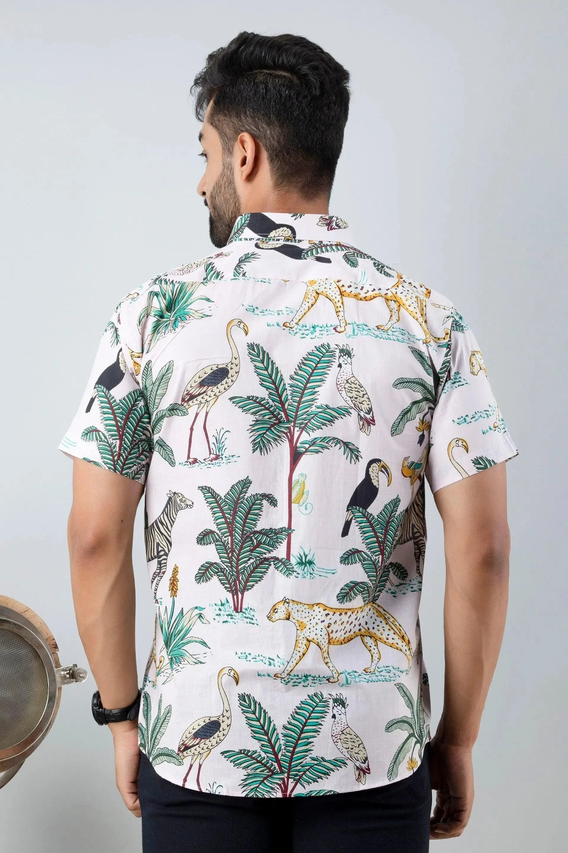 Firangi Yarn Block Printed Cotton Pink Botanical Printed Shirt For Men
