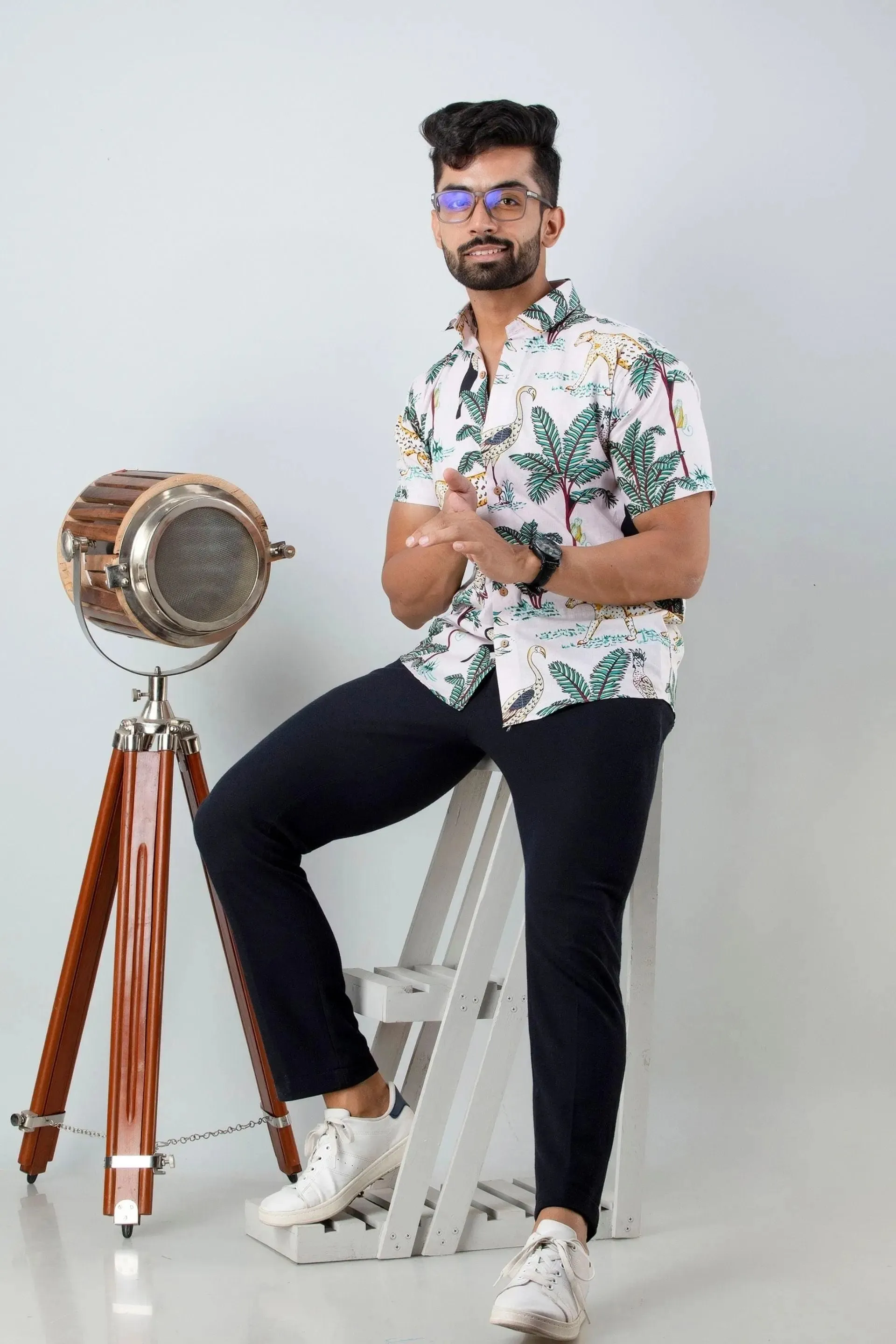 Firangi Yarn Block Printed Cotton Pink Botanical Printed Shirt For Men