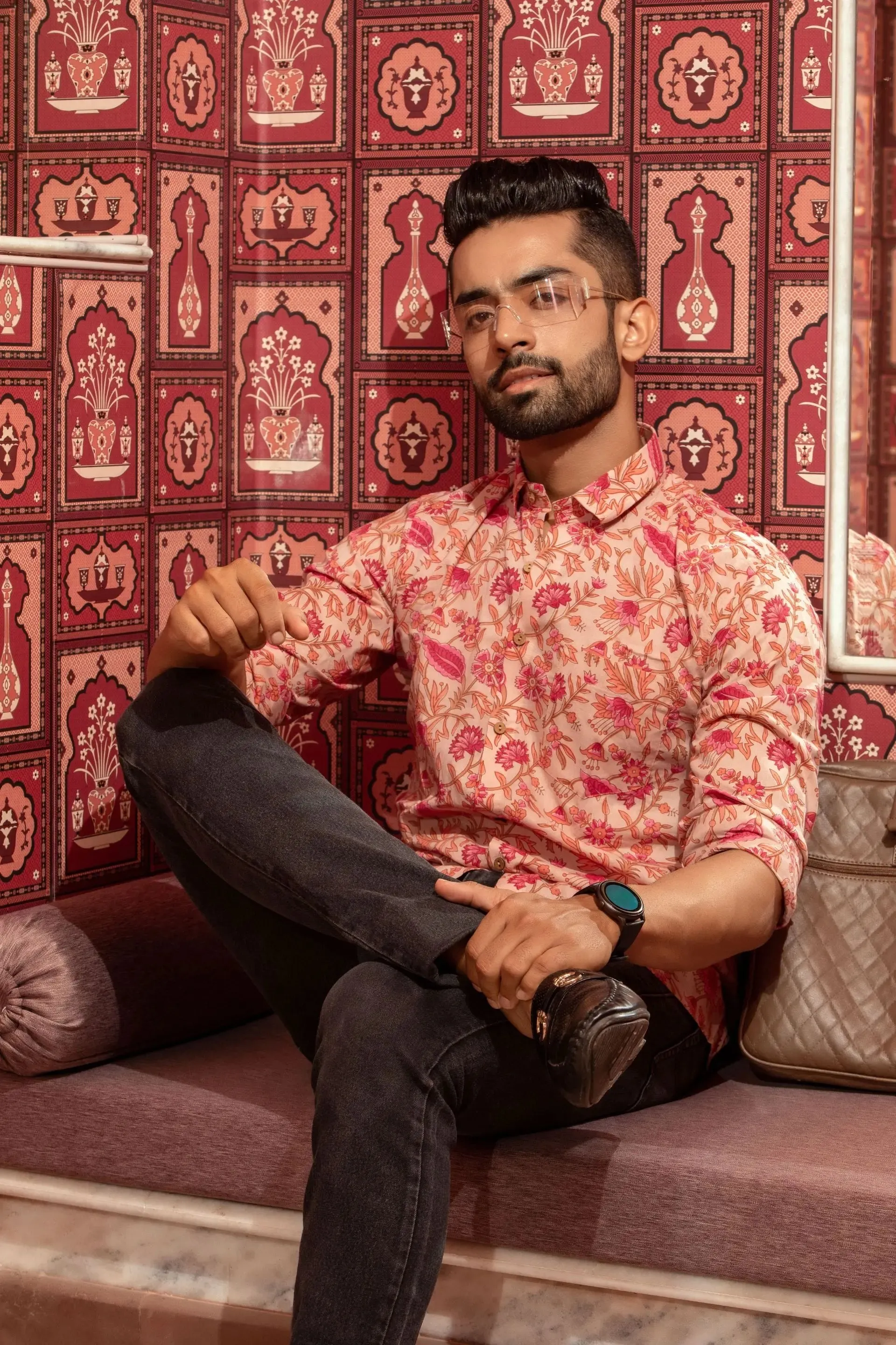 Firangi Yarn Pink Sanganeri Printed 100% Cotton Shirt For Men - Full Sleeves