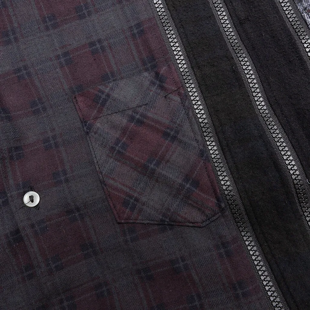 Flannel Shirt 7 Cuts Zipped Wide Shirt Over Dye - Black