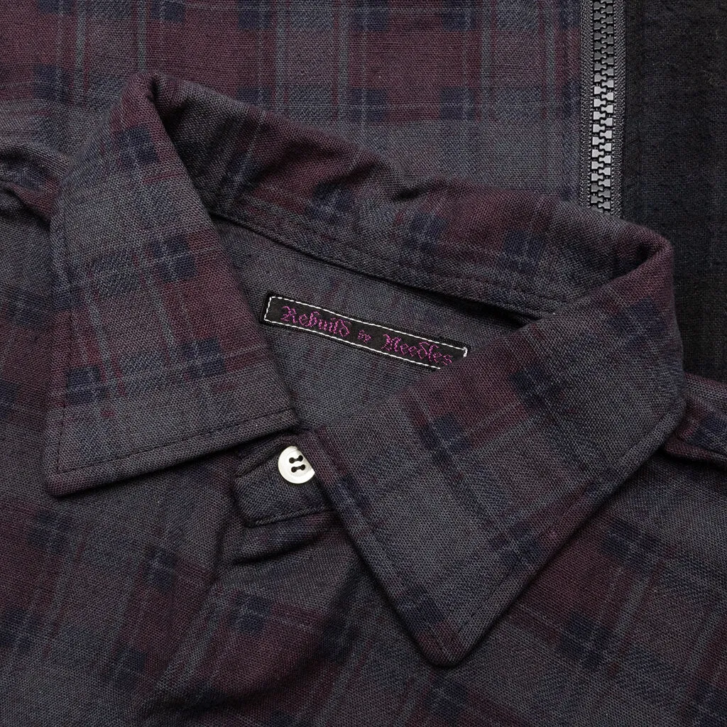 Flannel Shirt 7 Cuts Zipped Wide Shirt Over Dye - Black