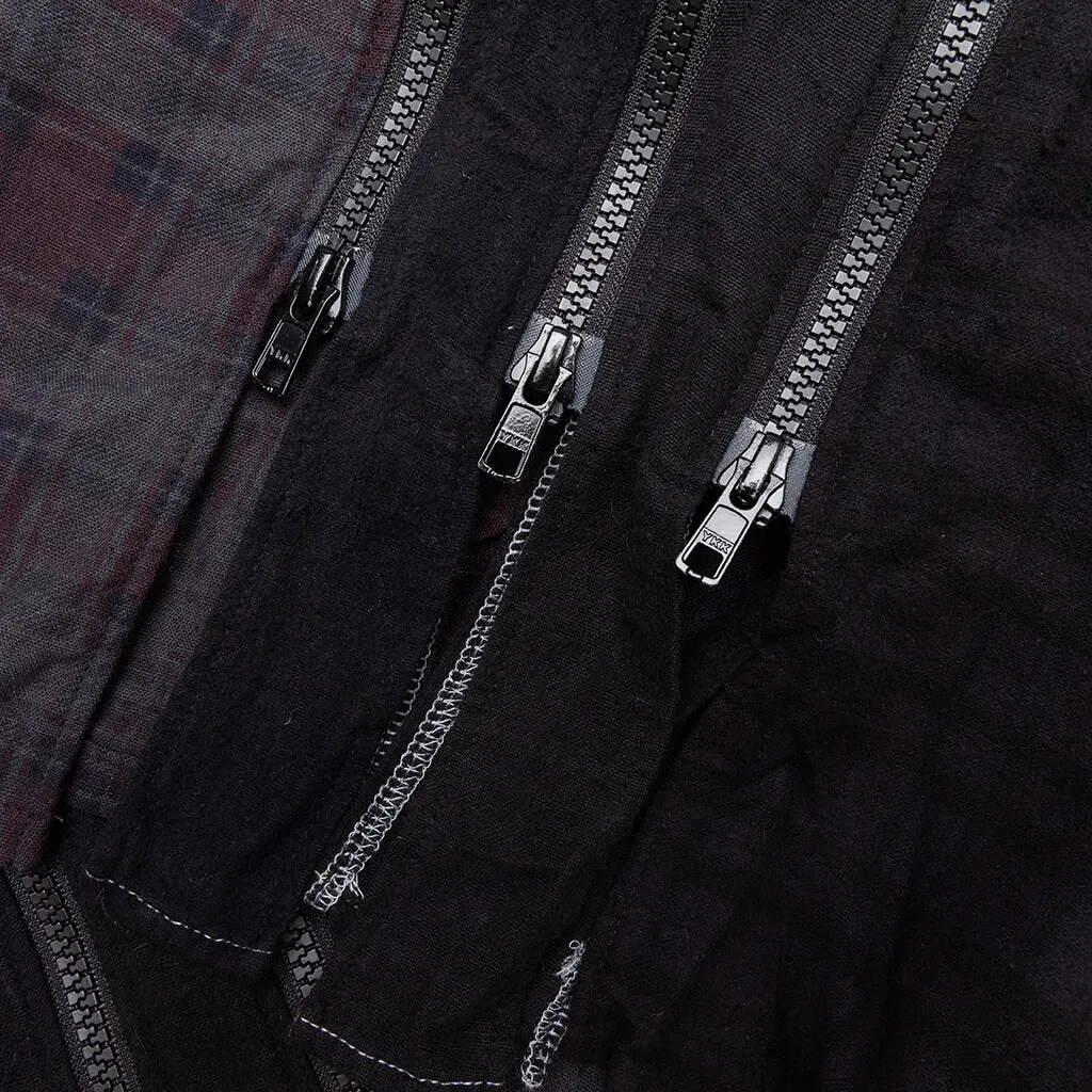 Flannel Shirt 7 Cuts Zipped Wide Shirt Over Dye - Black