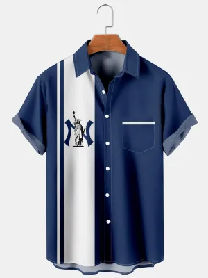 Fydude Men'S Baseball Trendy Fun Print Pocket Short Sleeve Shirt
