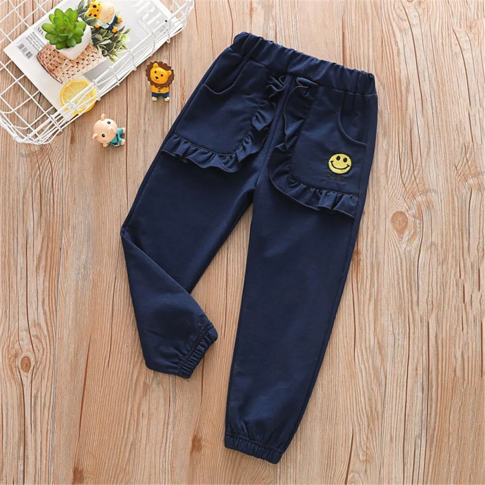 Girls Soft Ruffle Solid Elastic Waist Pants