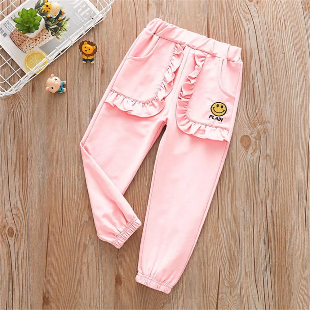 Girls Soft Ruffle Solid Elastic Waist Pants
