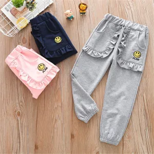 Girls Soft Ruffle Solid Elastic Waist Pants