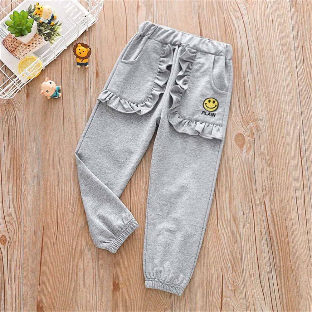 Girls Soft Ruffle Solid Elastic Waist Pants