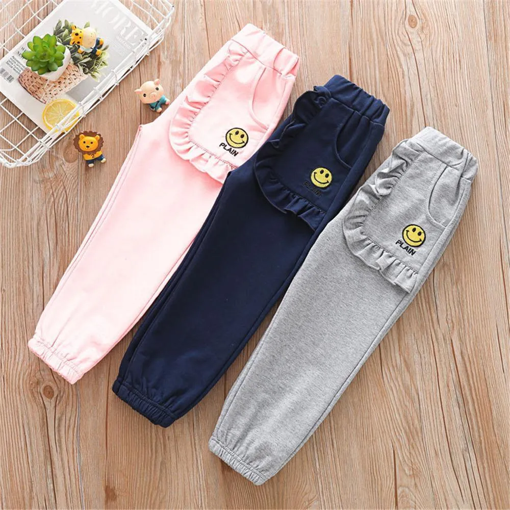 Girls Soft Ruffle Solid Elastic Waist Pants