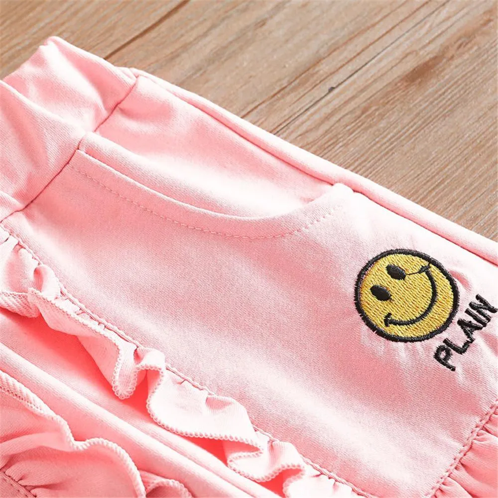 Girls Soft Ruffle Solid Elastic Waist Pants