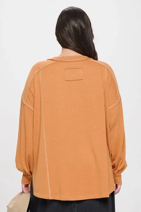 Give Your All Plus Light Rust Henley Sleeve Top