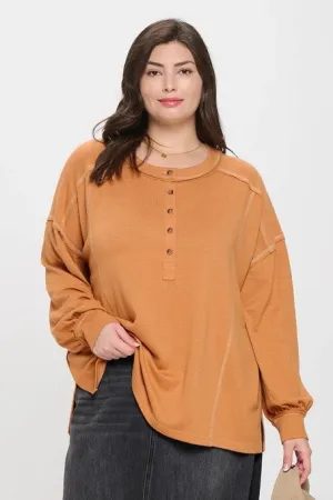 Give Your All Plus Light Rust Henley Sleeve Top