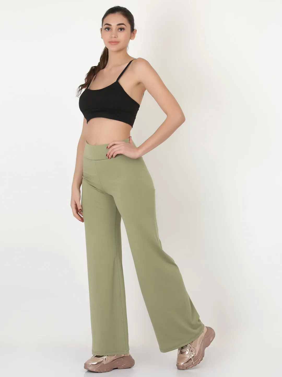 Green  Flared High Rise Full Length Yoga Pants