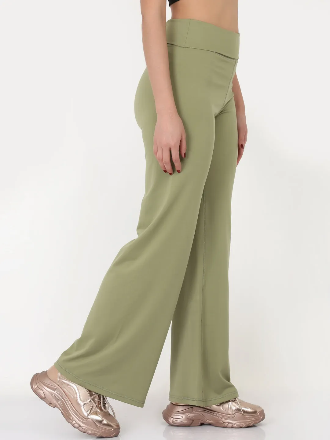 Green  Flared High Rise Full Length Yoga Pants