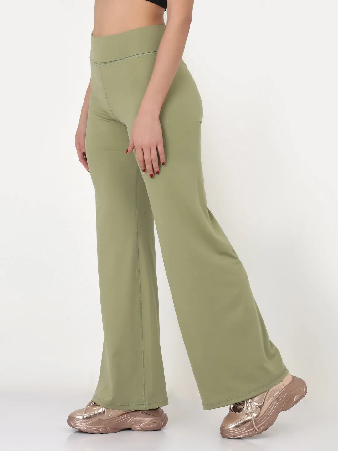 Green  Flared High Rise Full Length Yoga Pants