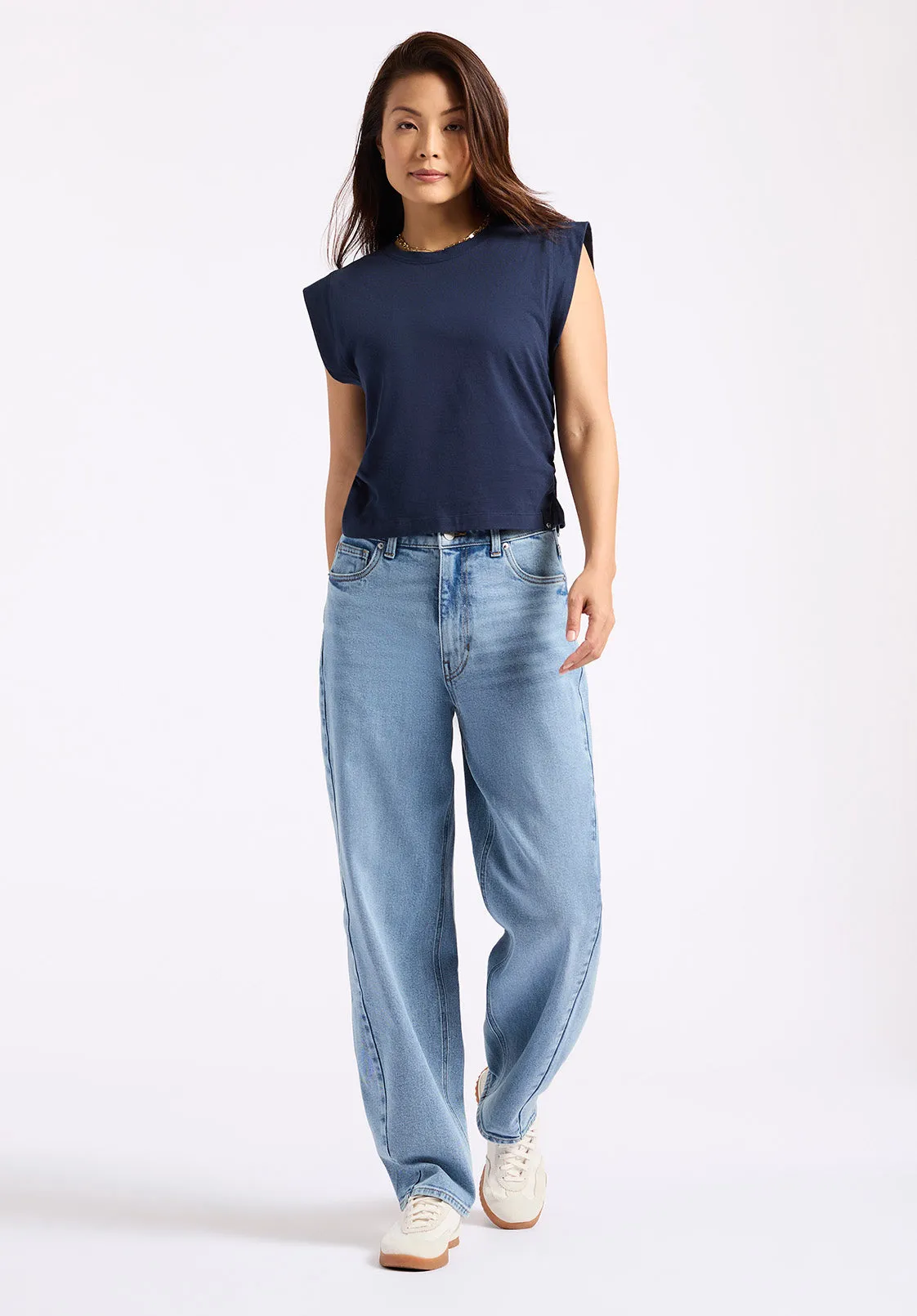 High Rise Barrel Barbara Women's Jeans, Vintage Blue - BL16072
