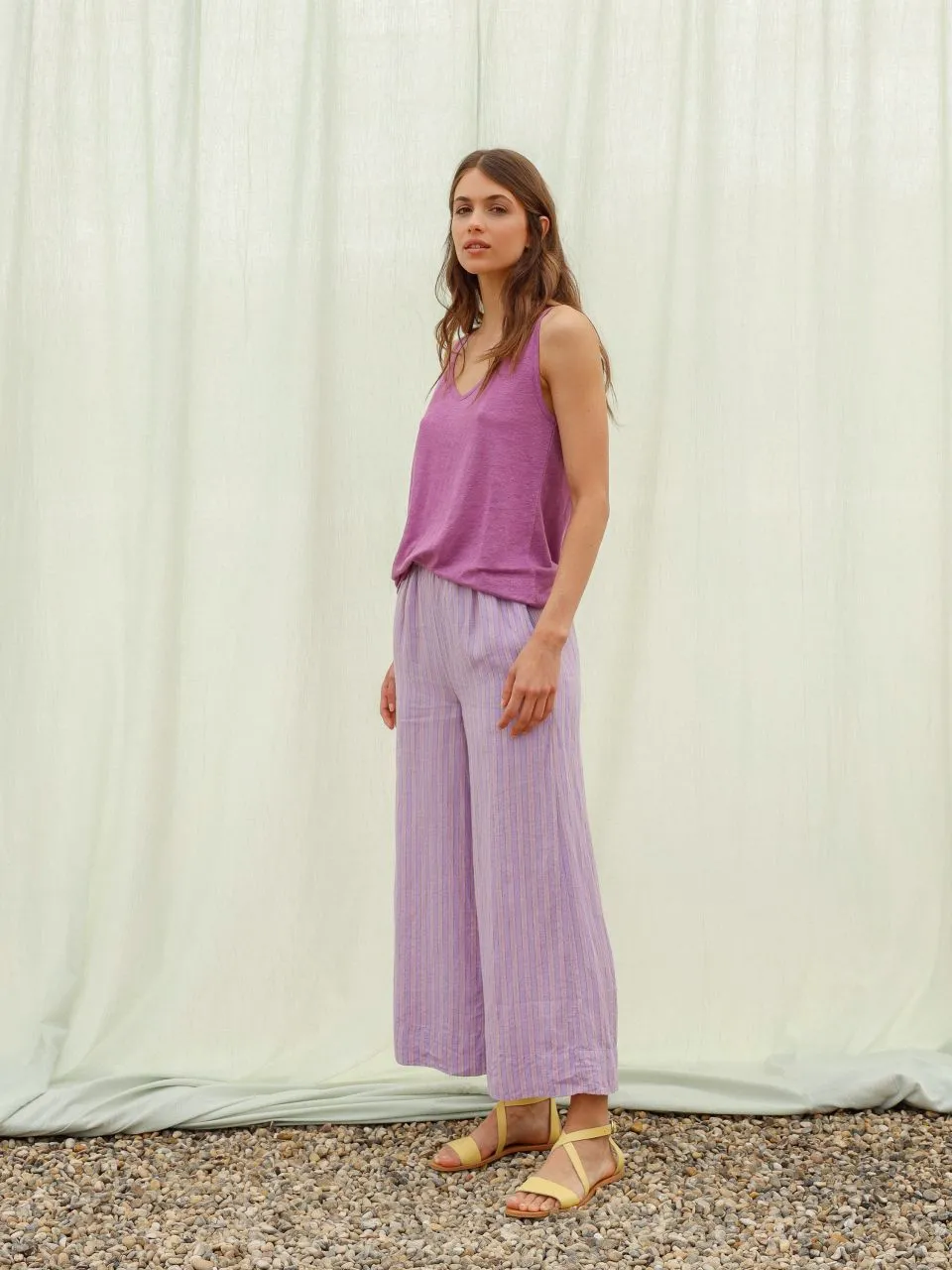 Indi & Cold Kora linen striped pant Lilac Jasper