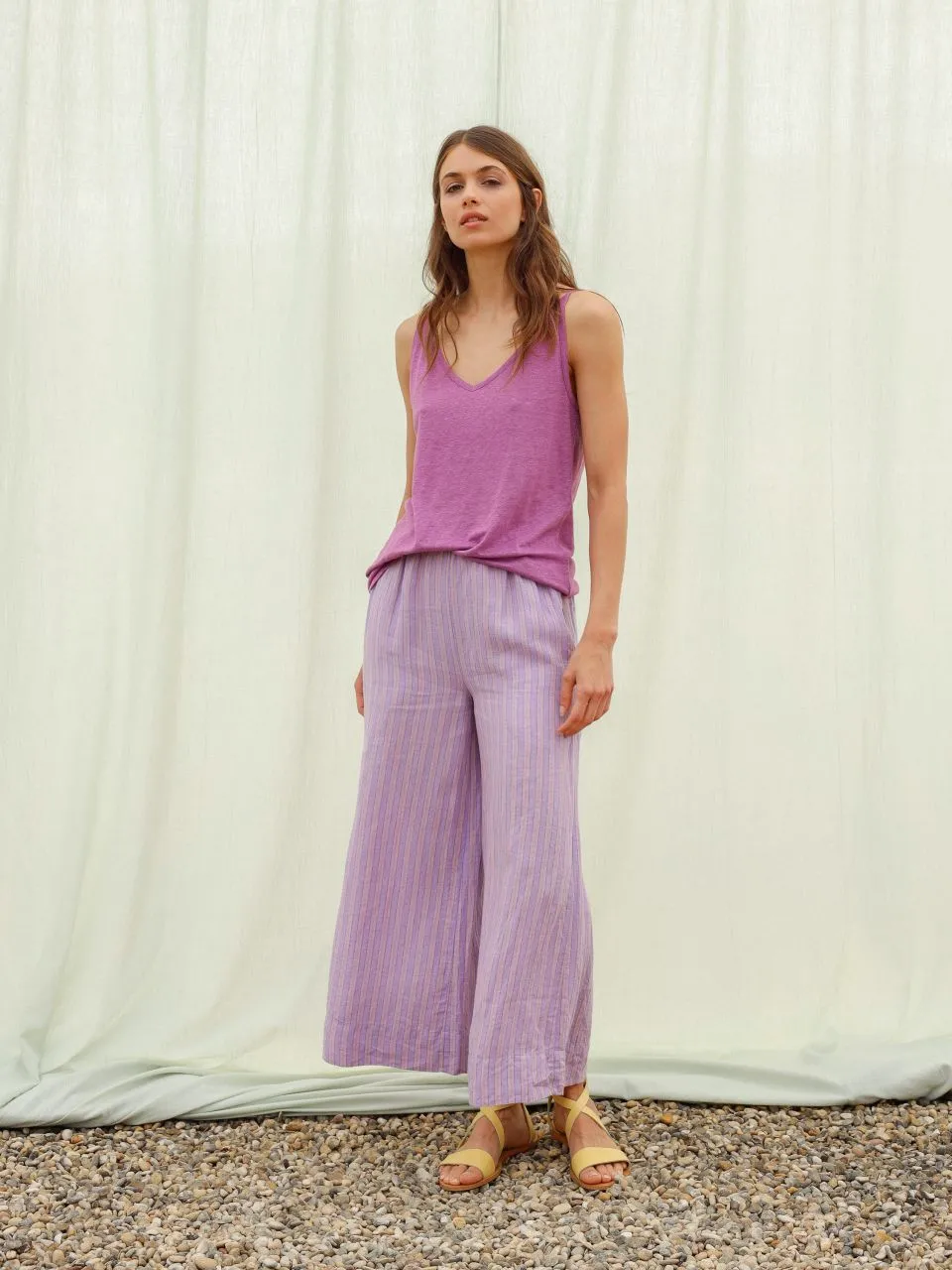 Indi & Cold Kora linen striped pant Lilac Jasper