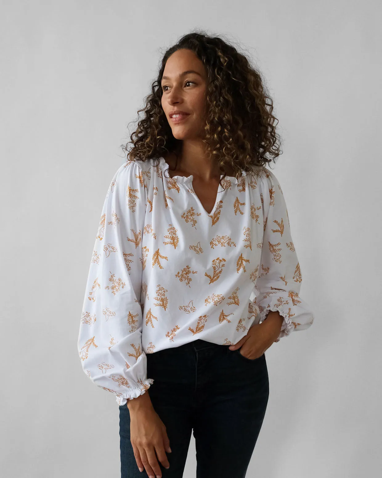 IRIS printed top in White/Honey