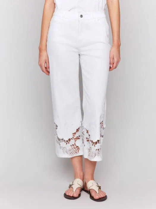 LACE CUT FLARE WHITE JEAN