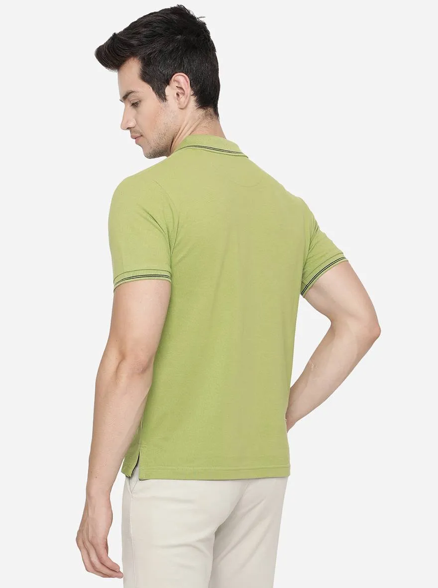 Light Green Solid Slim Fit Polo T-Shirt | Greenfibre