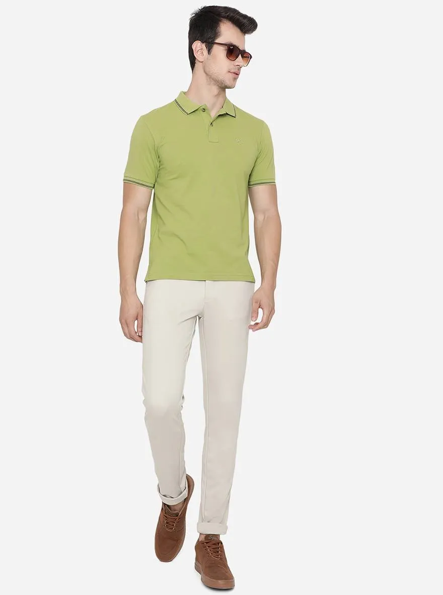 Light Green Solid Slim Fit Polo T-Shirt | Greenfibre