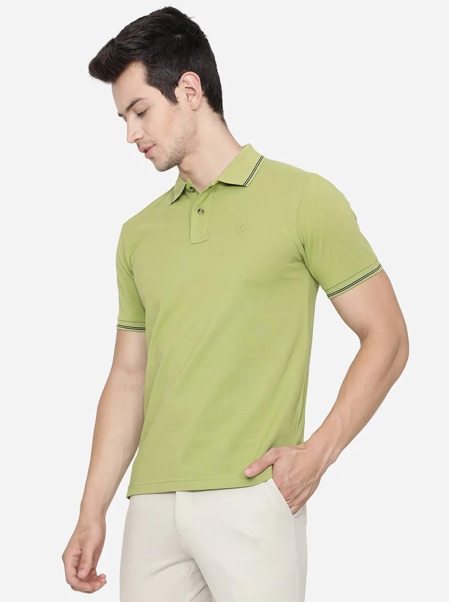 Light Green Solid Slim Fit Polo T-Shirt | Greenfibre