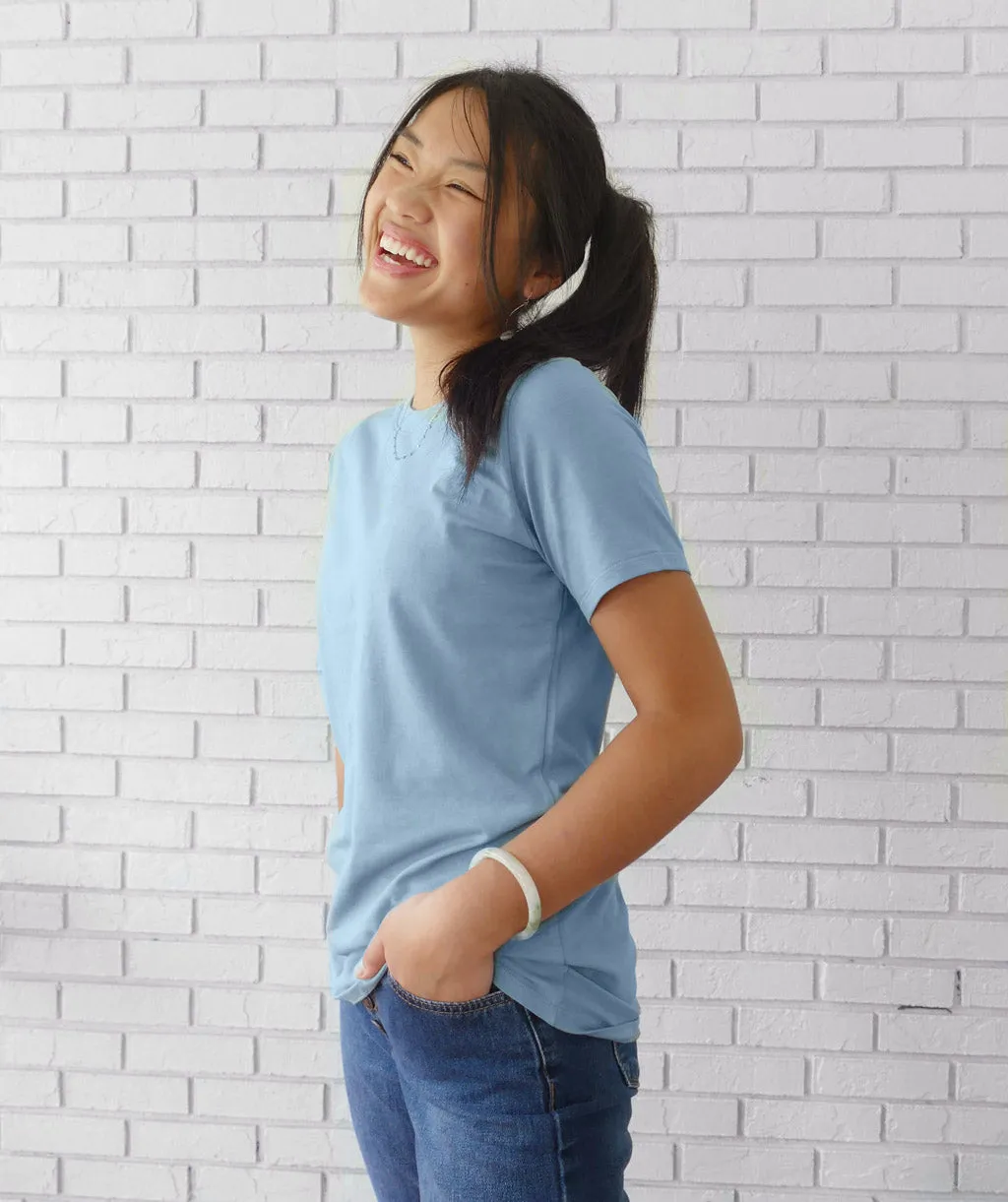 LOVE fitted tee in Smoke Blue
