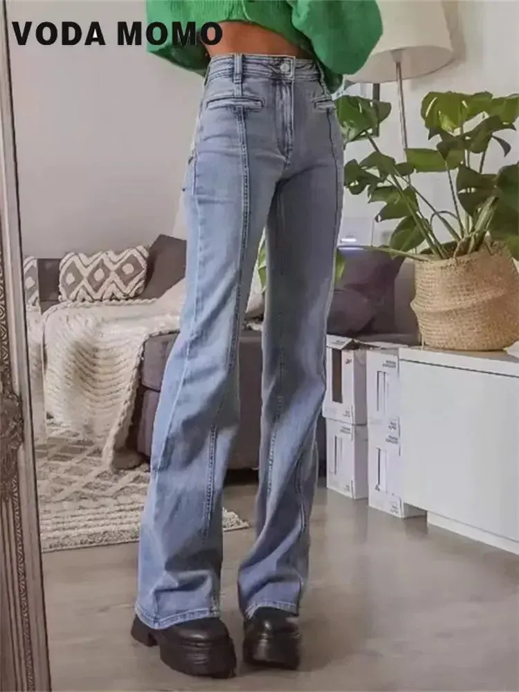 LVSANW Retro Jeans European and American Style Design Slim Fit Leg Length All Match Pants Five Pointed Star Straight Women Versatile