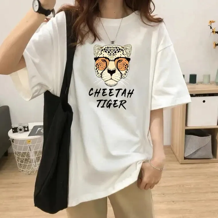 LVSANW Summer Coffee Letter Pattern Printed T-shirt White Simple and Versatile Fashion Casual Short Sleeved Trendy Women's Top