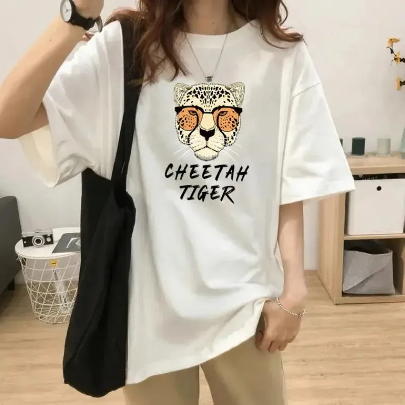 LVSANW Summer Coffee Letter Pattern Printed T-shirt White Simple and Versatile Fashion Casual Short Sleeved Trendy Women's Top