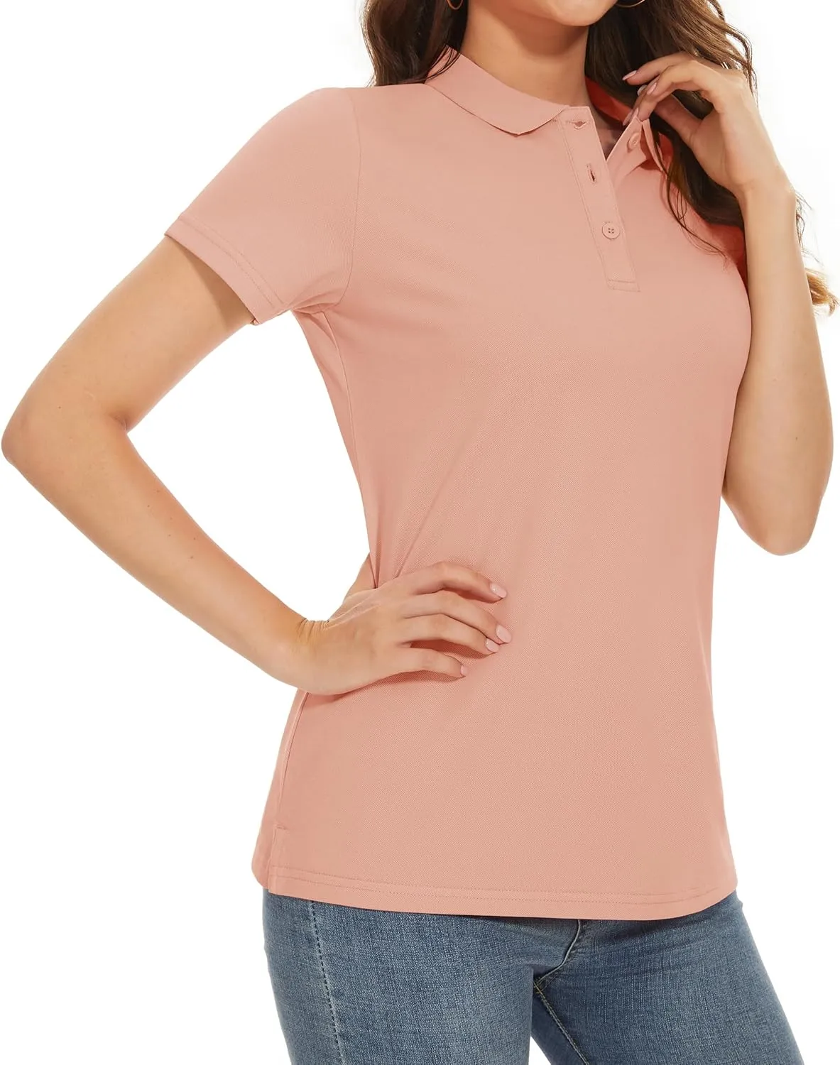 MAGCOMSEN Women's Polo Shirts Cotton 3-Button Short Sleeve Collared Tops Summer Cool Shirt Uniform Casual Shirts
