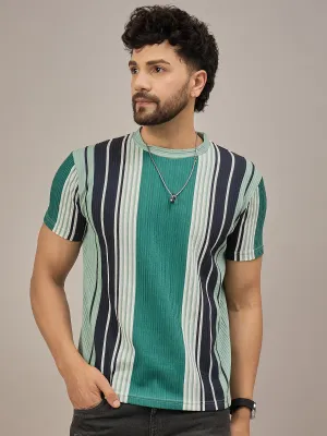 Men Striped T-shirt Green & Black