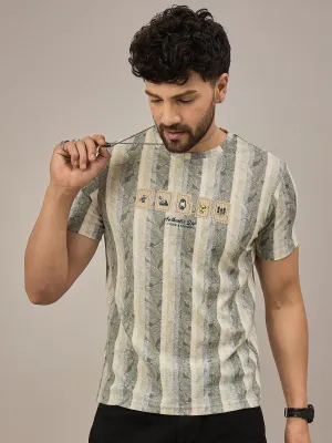 Men Striped T-shirt Green & Light Blue
