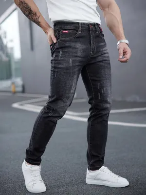 Men's All-Season Skinny Jeans - Comfortable Stretch Cotton, Easy Care, Versatile Style with Washed Detail