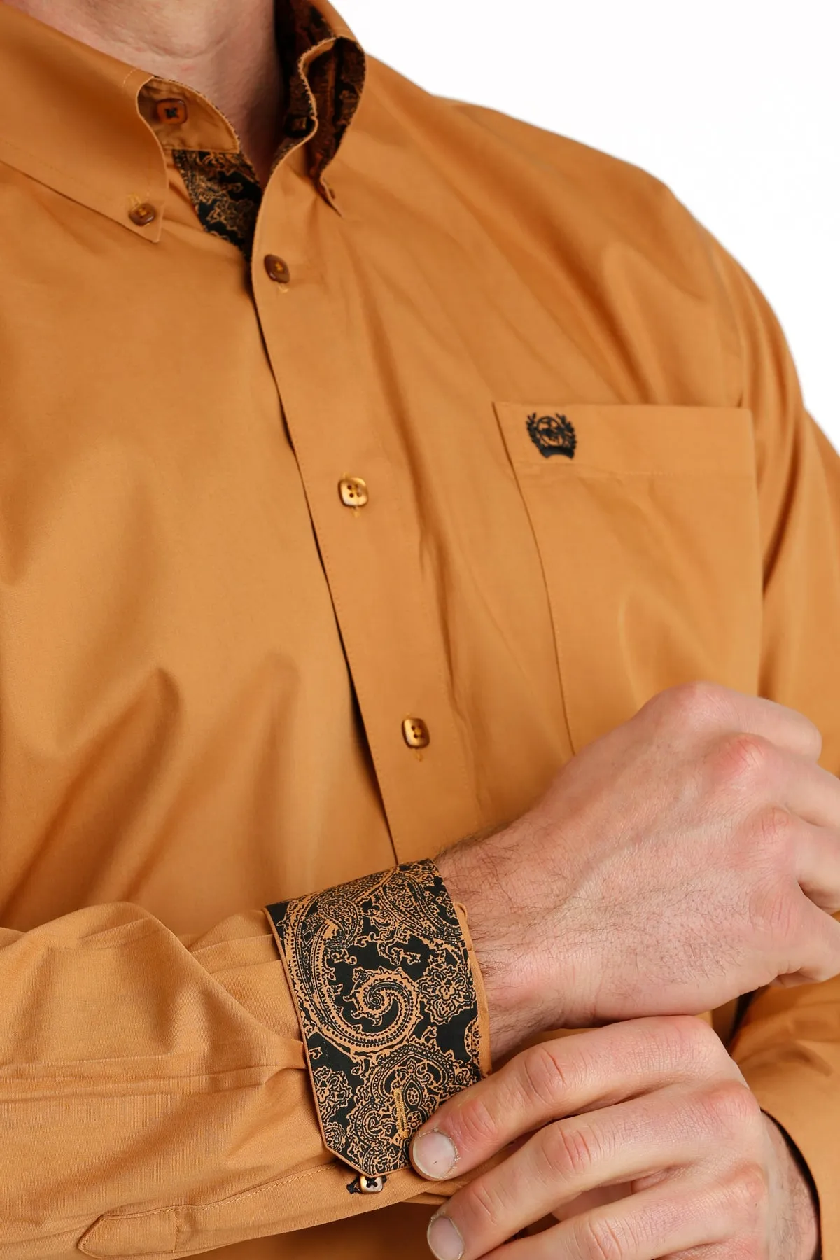 Men's Cinch MTW1105666 Gold Solid Button Down Long Sleeve Shirt