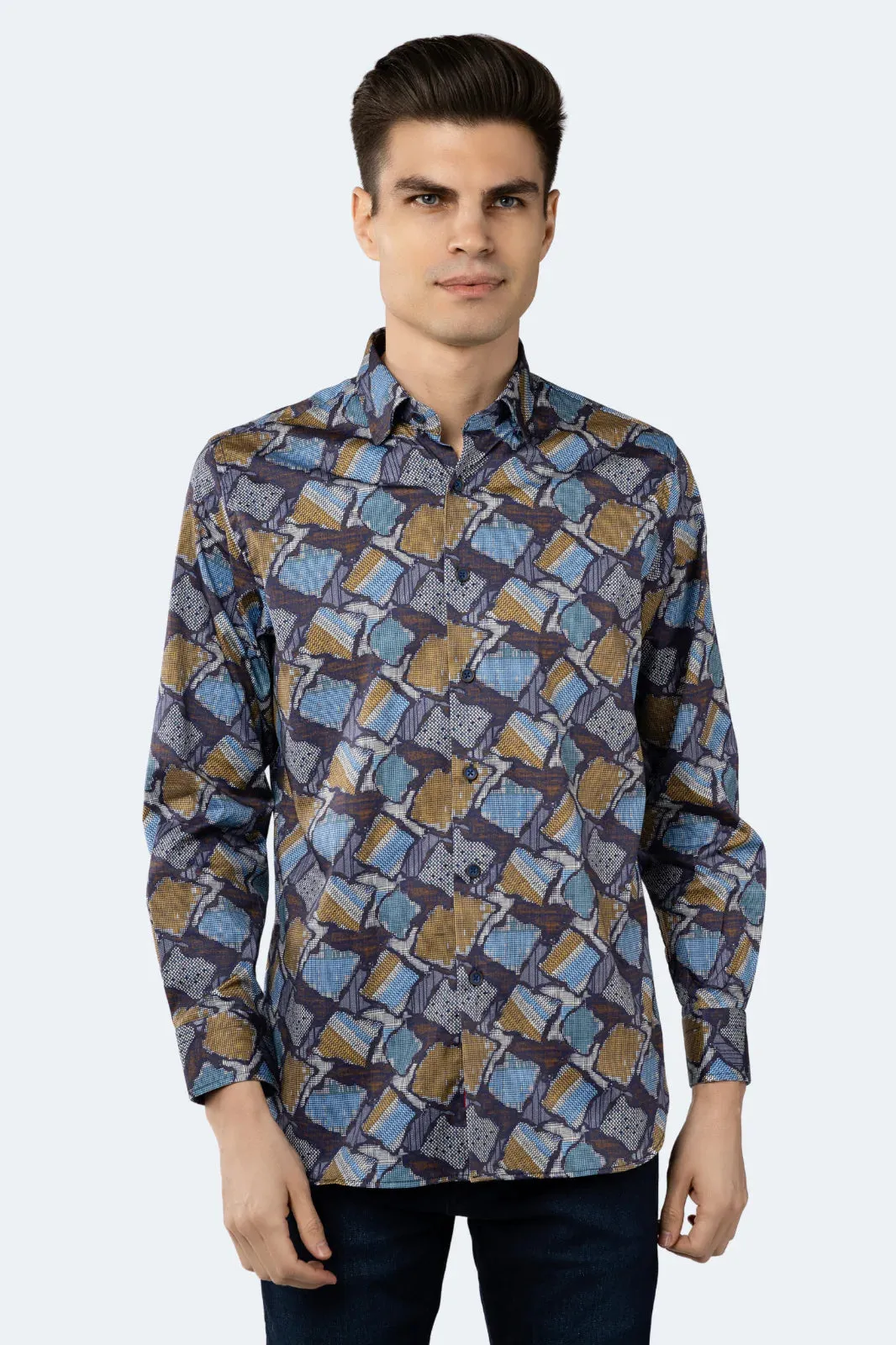 Multicolor Patch Shapes Sport Shirt
