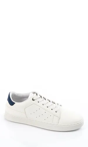 O153190 Bi-Tone White & Navy Blue Leather Casual Shoes