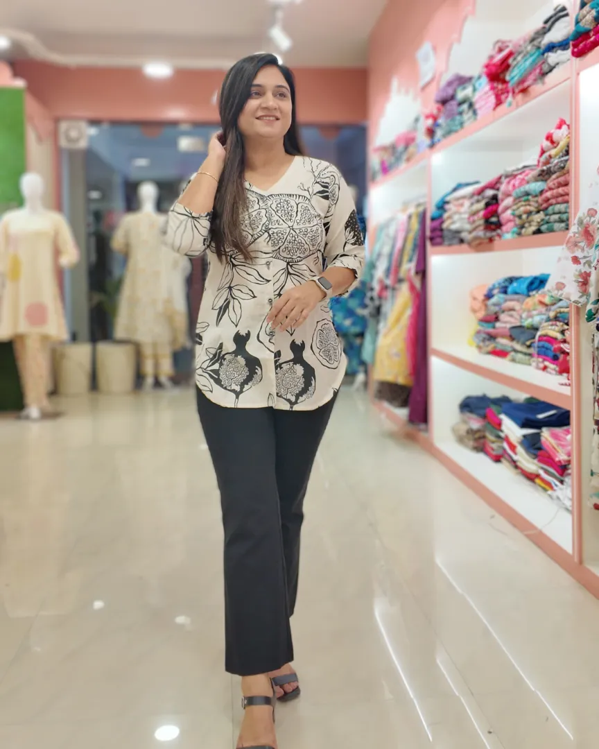 Offwhite Cotton HandEmbroidered Casual Short Top