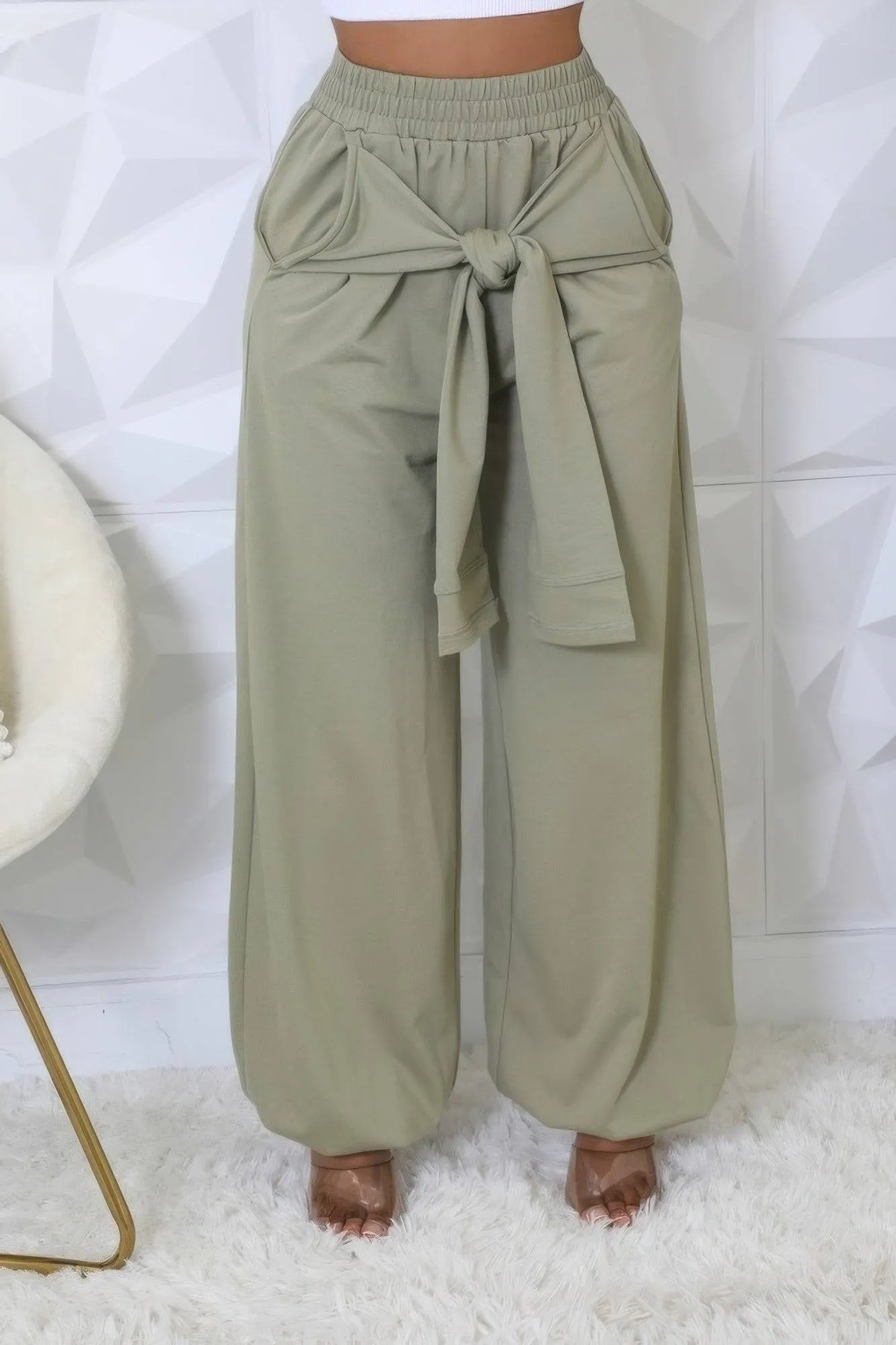 Olive High-waisted Stretch Pants
