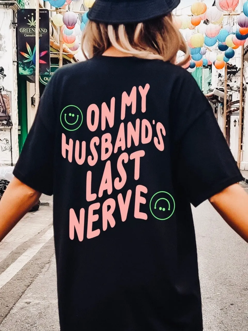On My Husband's Last Nerve Tee - Black