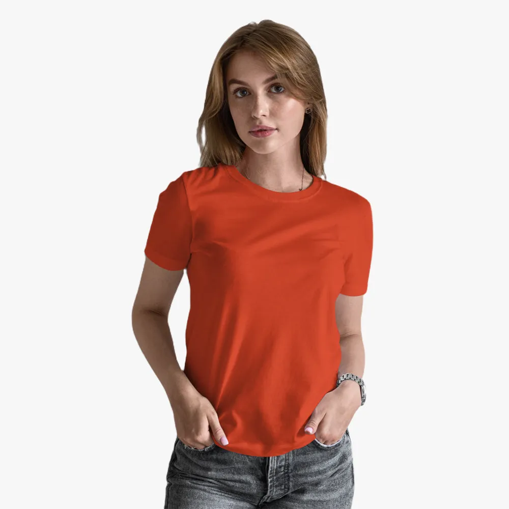 Organic Cotton Women Plain T-Shirt - Tangerine Tango
